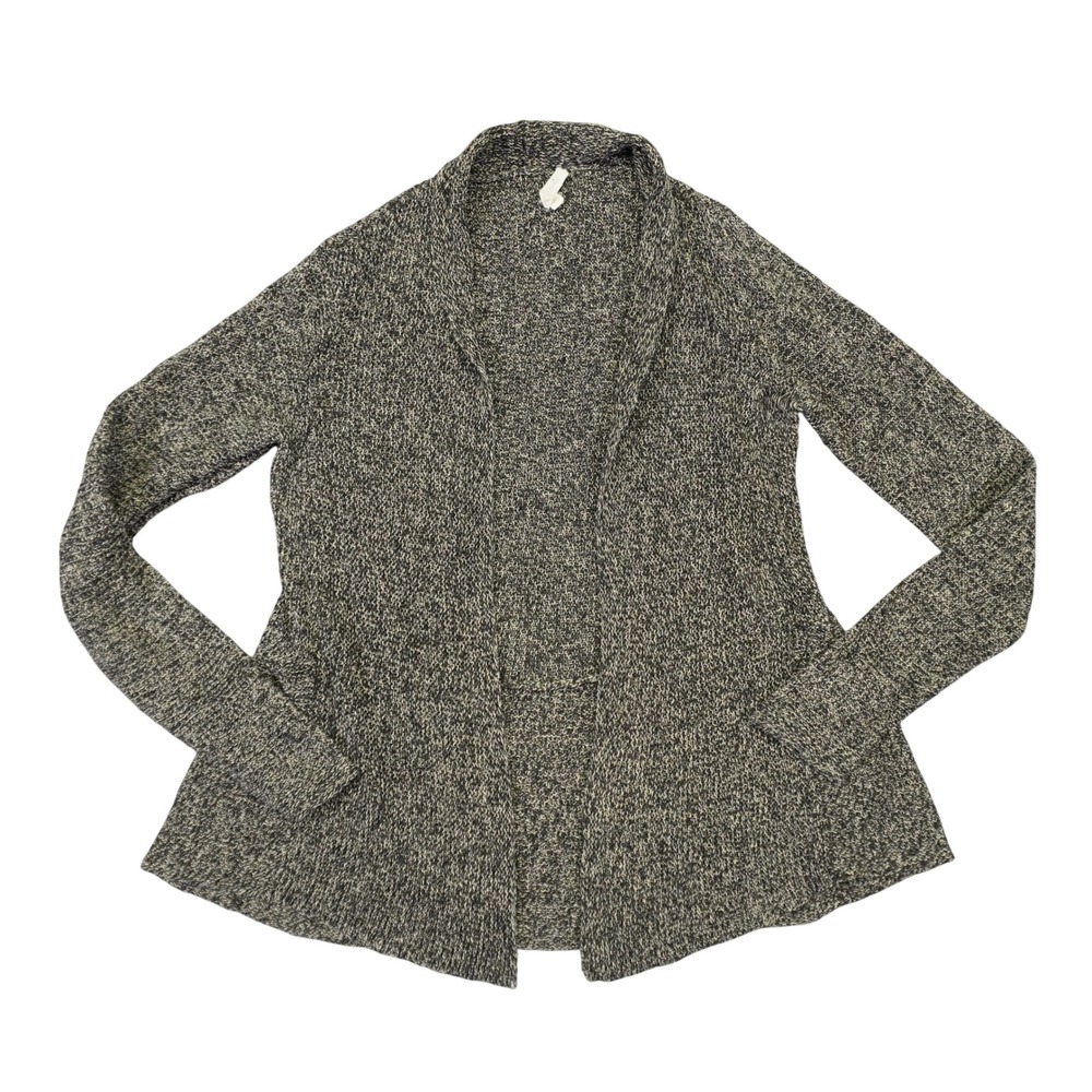 Eileen Fisher Cardigan Women XS Green Black Marled Linen Open Front Shawl Knit